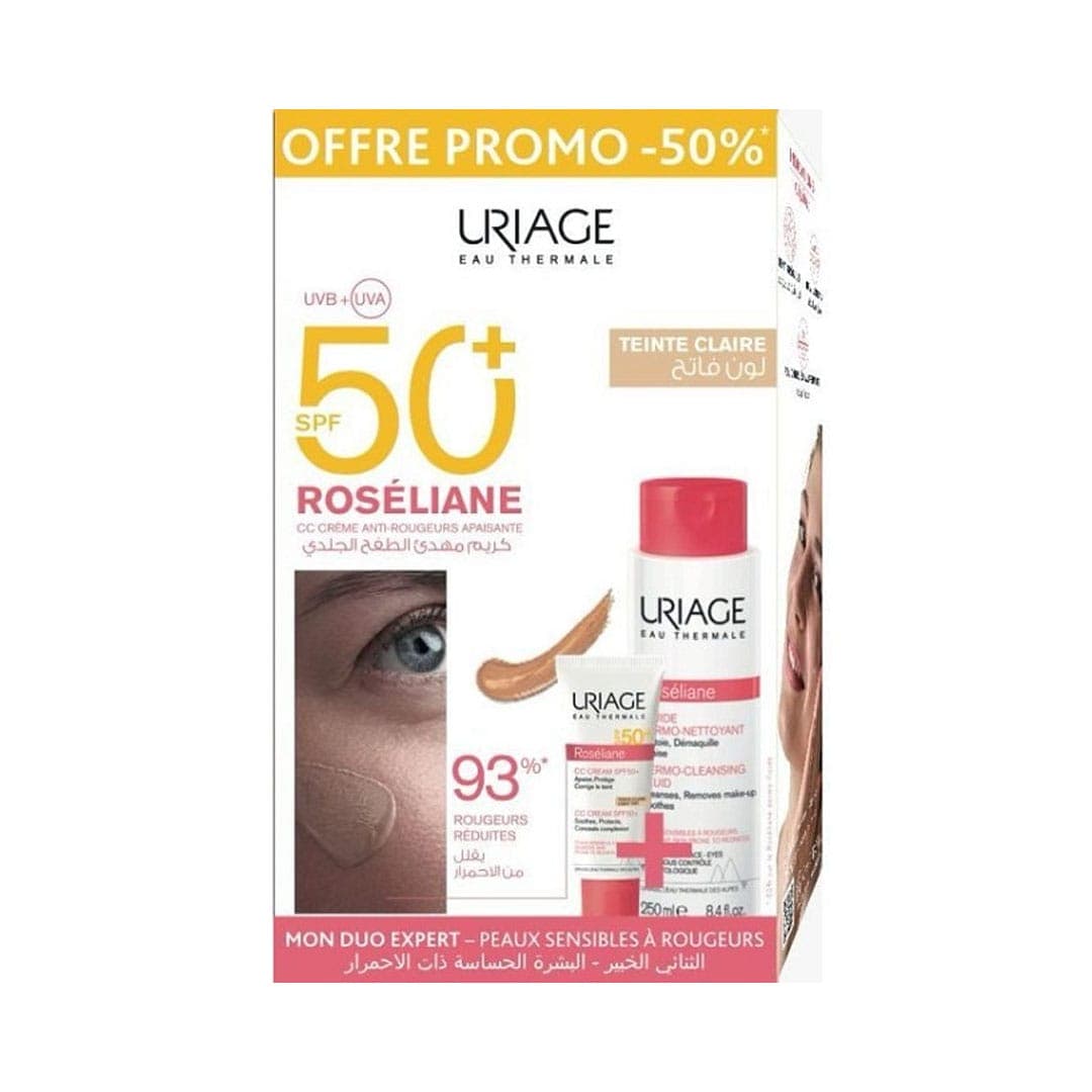 Uriage URIAGE ROSELIANE CC CREME TEINTE CLAIRE SPF50 40ML  DERMO NETTOYANT 250ML - Prix au Maroc