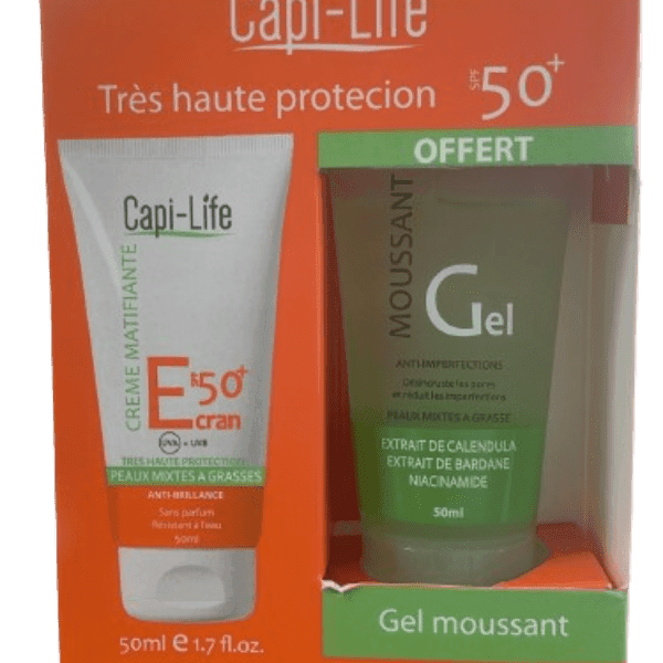 Capi-Life CAPI-LIFE Ecran solaire matifiant+ gel nettoyant 50ml offert - Prix au Maroc