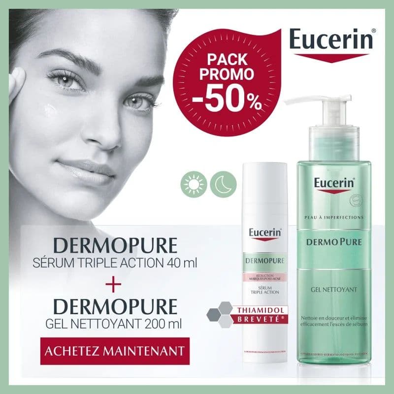 Eucerin EUCERIN PACK DERMOPURE SERUM TRIPLE ACTION + GEL NETTOYANT 200ml - Prix au Maroc