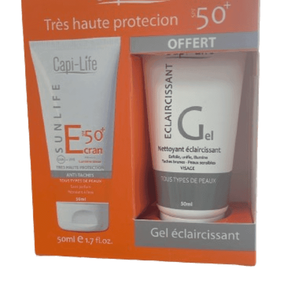 Acheter CAPI-LIFE Ecran solaire anti-taches +gel eclarcissant 50ml offert de Capi-Life au Maroc - Parapharmacie